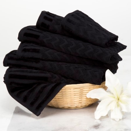 Hastings Home 6-Piece Cotton Deluxe Plush Bath Towel Set, Chevron Pattern Spa Luxury Decorative Towels (Black) 421314VTX